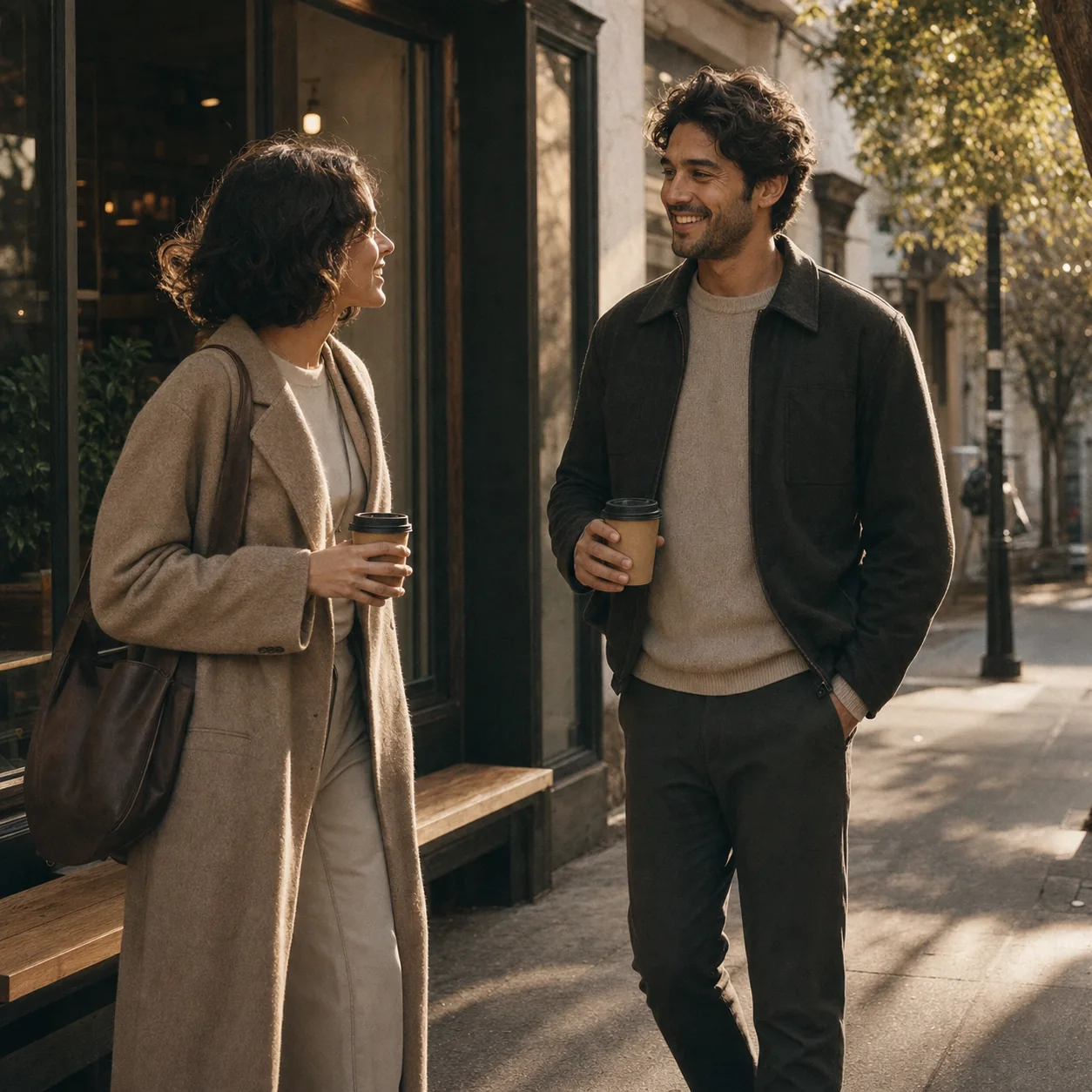 Fotografía ilustrativa de Mara y Teo cruzándose otra vez afuera del café